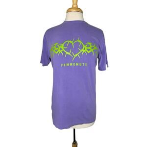 FEMMEMUTE Guard Your Heart Purple Green Barbed Wire Tee Size Small Unisex Top